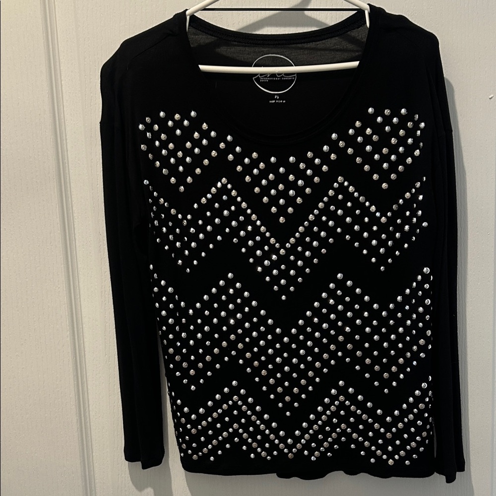 INC International Concepts Black Studded Long Sleeve Top